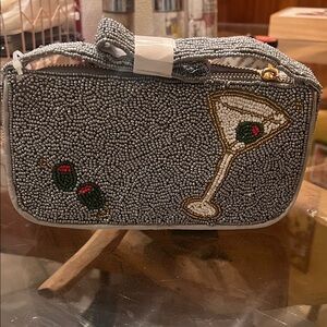 Sincerely Jules Beaded Evening Clutch with Martini Design - Gray NWOT